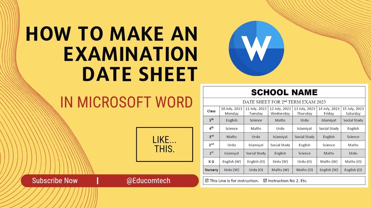 How To Make An Examination Date Sheet | Create Exam Date Sheet In Ms Word | ڈیٹ شیٹ | @Educomtech