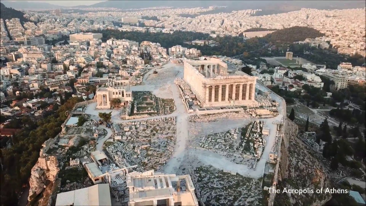 Drone flight over the Acropolis of Athens