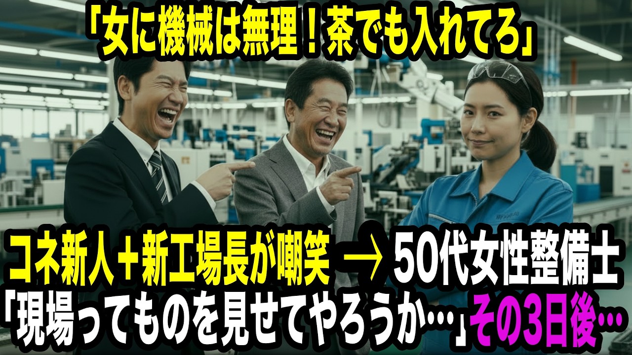 「女に機械は無理！俺なら5分」現場を知らないコネ入社の新人と新工場長が嘲笑→50代女性整備士「やれるもんならどうぞ」3日後…