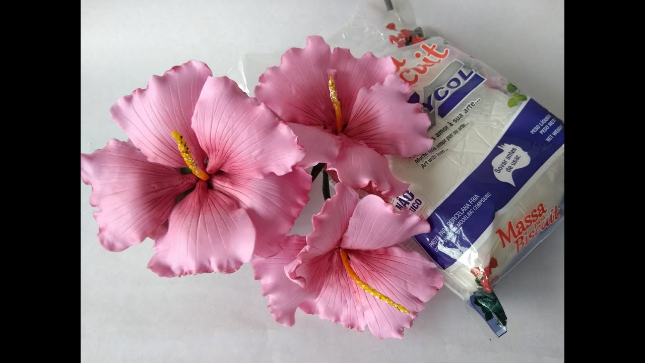 206 - Flor Hibisco em biscuit 1/2 - Parceria @polycol_artesanato