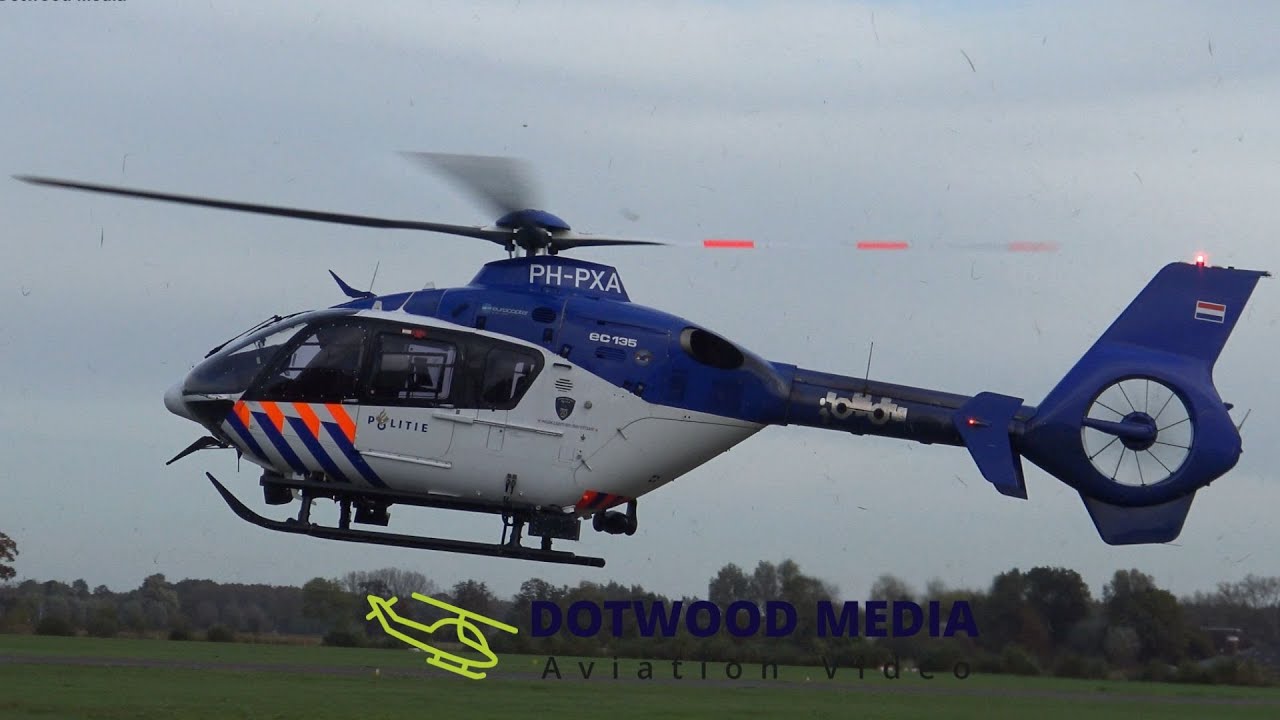 Take off POLICE01 - Dutch Aviation Police - PH-PXA - Airbus Helicopters H135 - Teuge Airport
