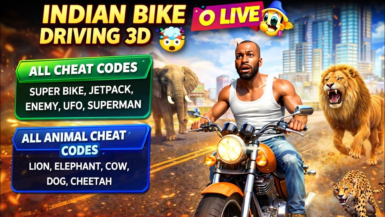 Indian Bike Driving 3D Live 🔥 ALL CHEAT CODES 😱 | All Animal Cheat Codes 🤯🐘🦁 #subcribe