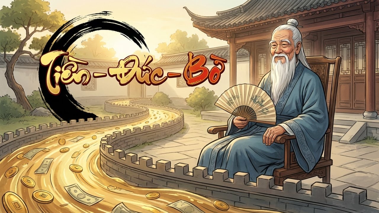 Tiền là nước, Đức là bờ: Nếu bờ đê (đạo đức) không vững, nước (tiền bạc) càng nhiều thì