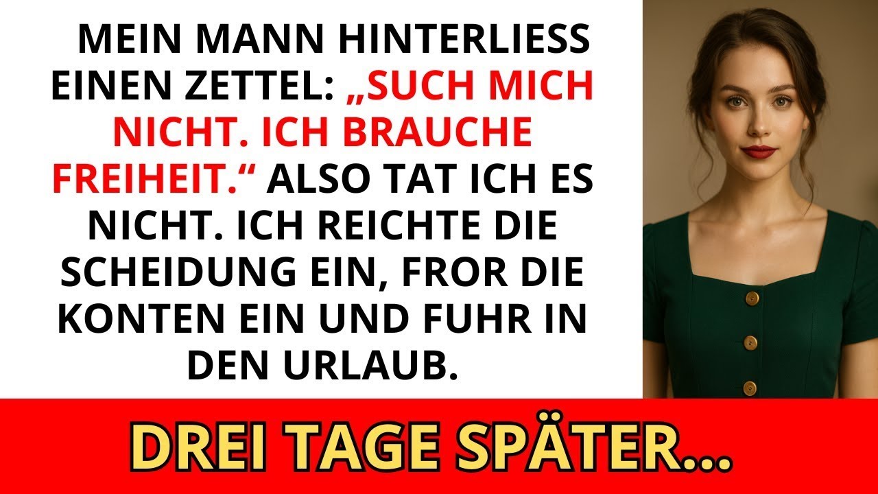 Mein Mann hinterließ einen Zettel: „Such mich nicht. Ich brauche Freiheit.“ Also tat ich es nicht...