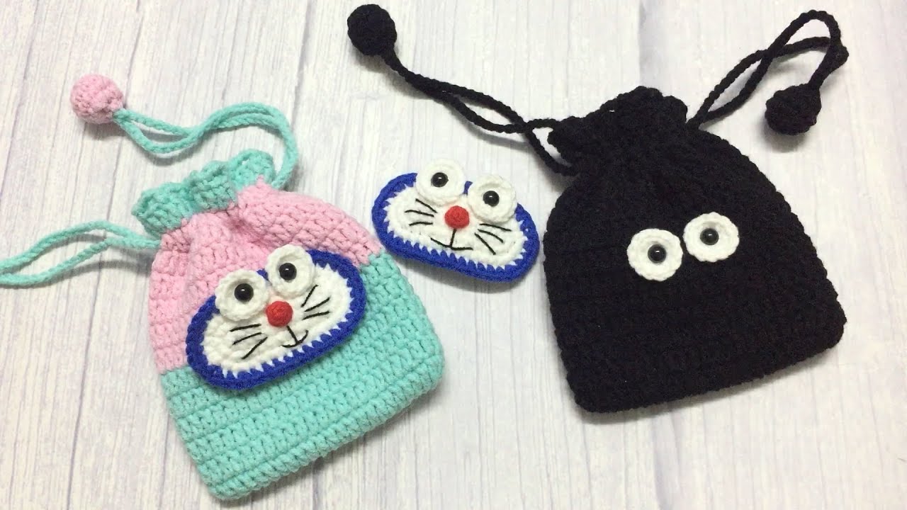 Crochet Doraemon Face, make it into hair clip or change bags decoration