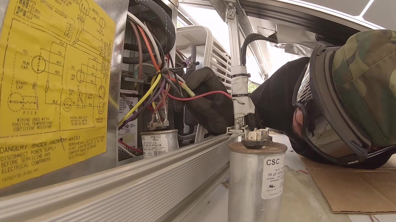 Coleman Mach 3 A/C Capacitor Test/Replace using An Ohm Meter | DIY Off Grid RV Van Build: Ep. 80