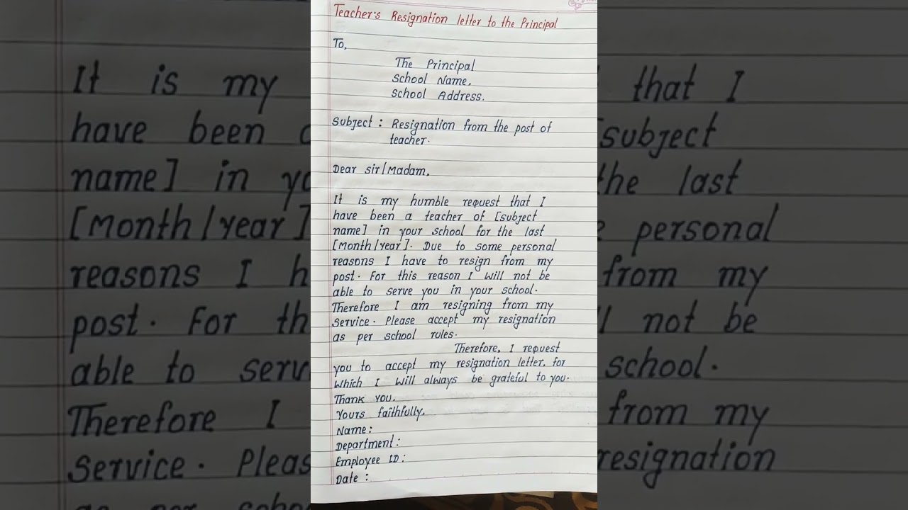 Teacher's Resignation letter to the Principal ☺️🙏😊