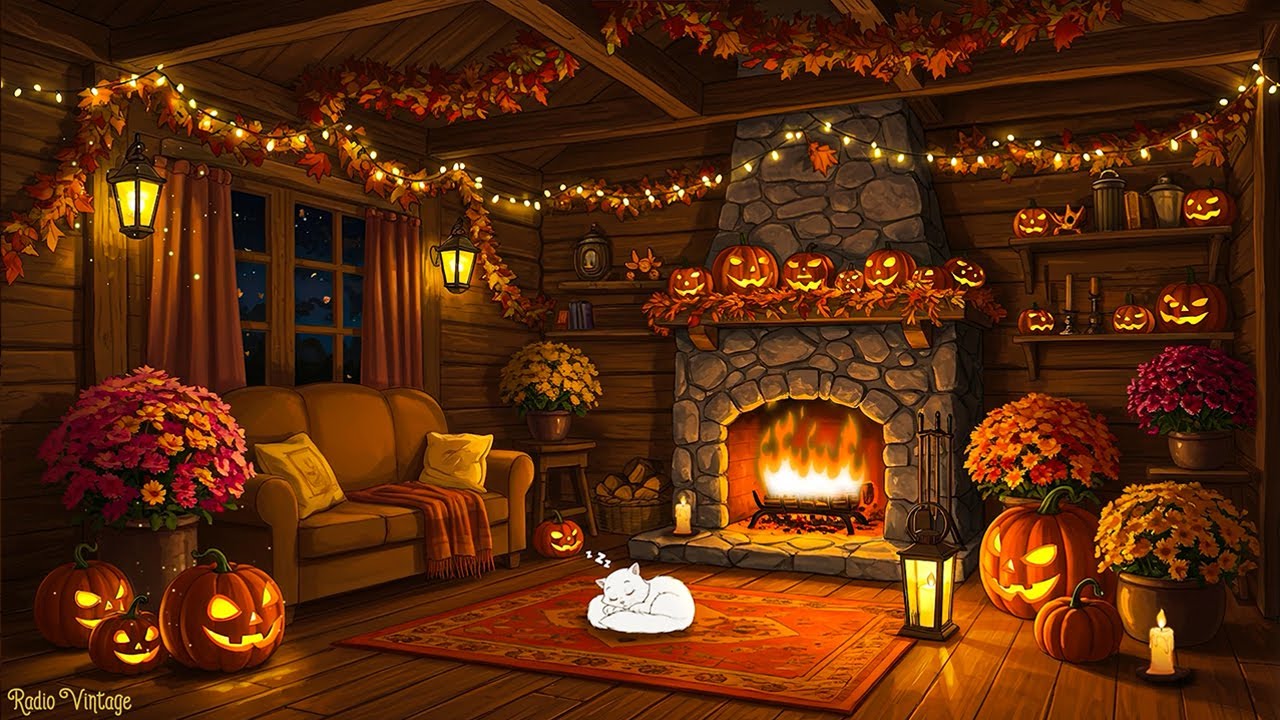 a wonderful night in cozy cottage 1940s with vintage fall oldies playing in another room