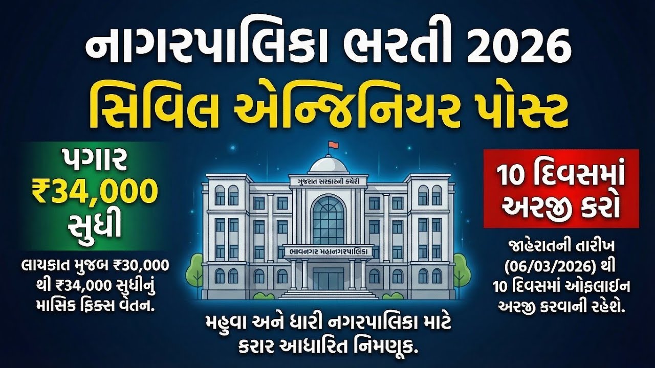 નગરપાલિકા ભરતી 2026 | Civil Engineer Job | Bhavnagar Nagarpalika Recruitment | Offline Form