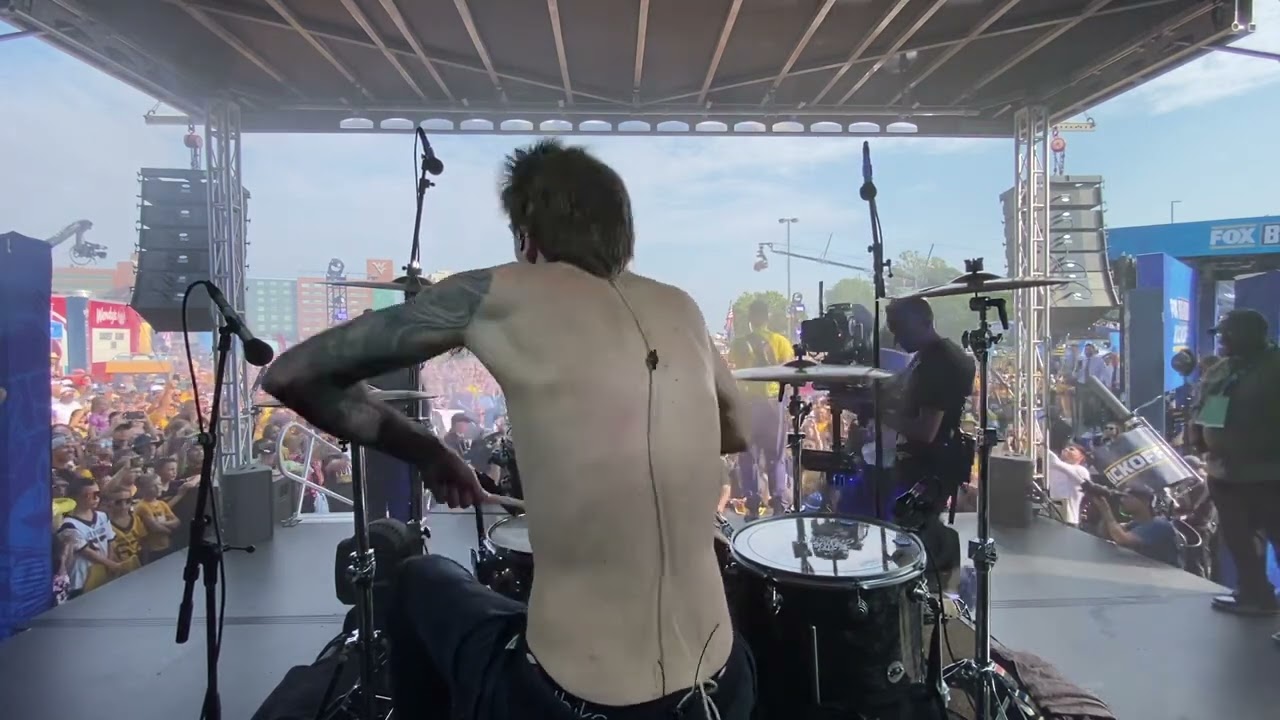 playing bloody valentine at the big noon kickoff with MGK- tosh drum cam