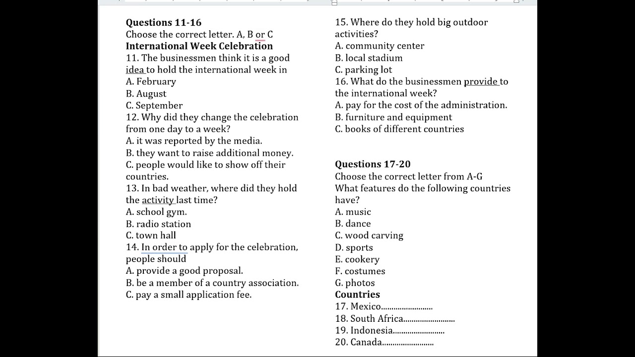 International Week Celebration part 2 IELTS  listening actual test south asia and some regions