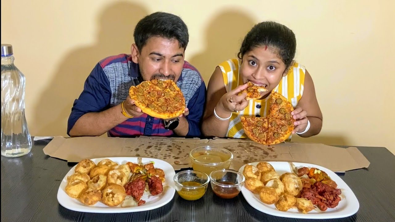 Chicken Lollipop+Chicken Roll+Chicken Pizza+Pani Puri Golgappa Eating Challenge