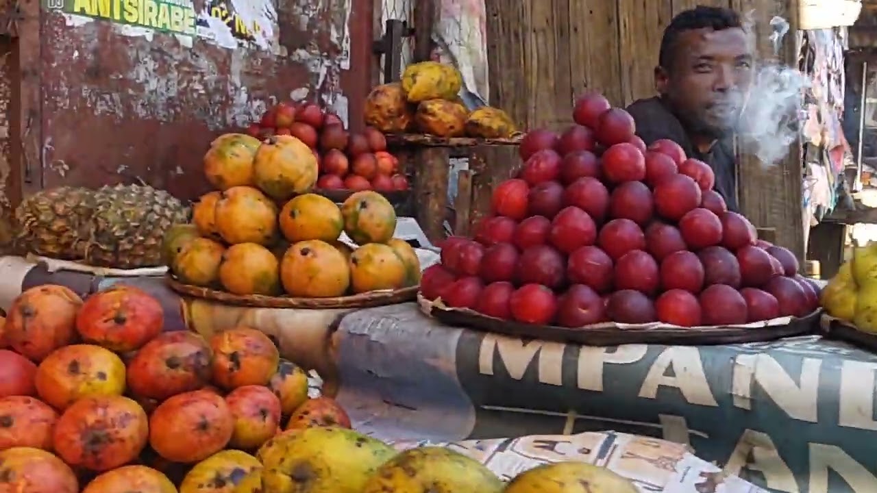 Fruits & Meat markets 🍖 🥩 by Antsenakely PAVILLON - Walking streets view of Antsirabe Madagascar 