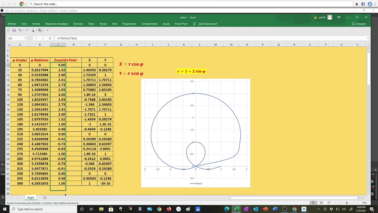 EXCEL:  Graficando Ecuaciones Polares