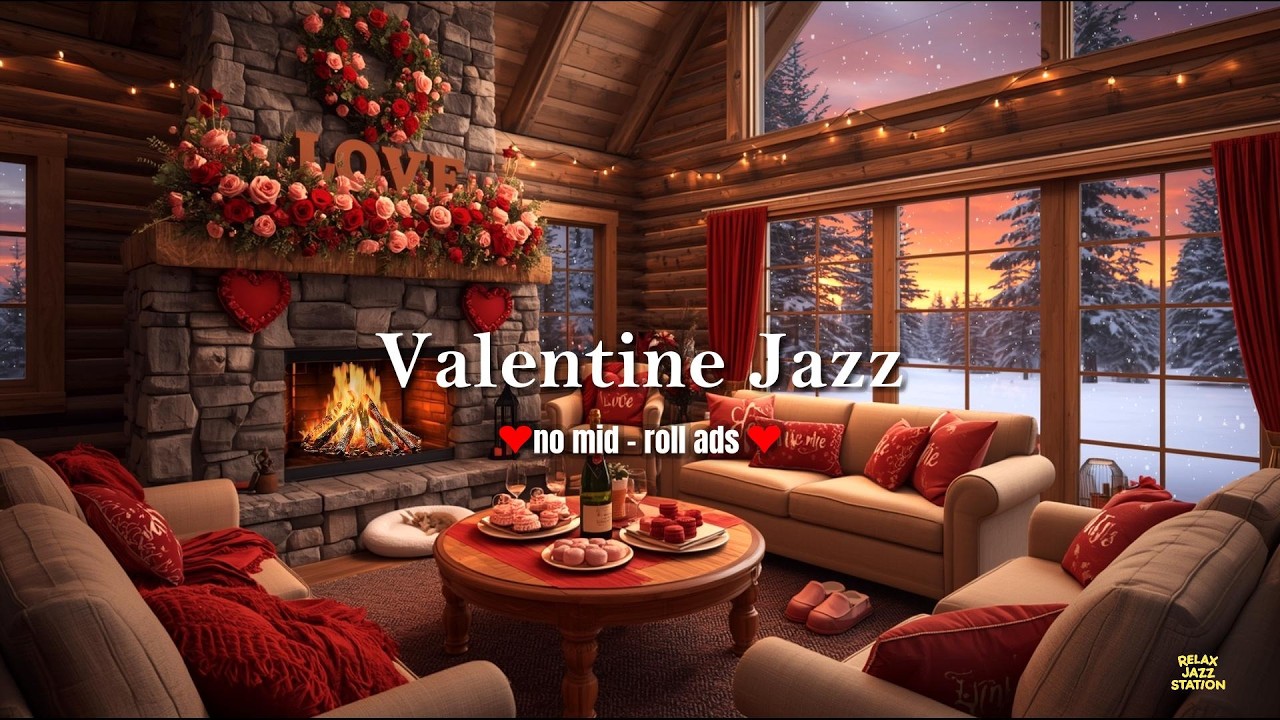 🔥 Valentine’s Day Jazz (NO MID-ROLL ADS) – Cozy Warm Fireplace Ambience For Study & Work 🔥