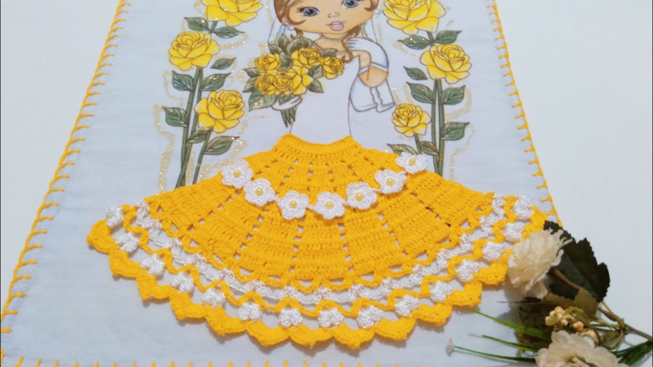Saia de Crochê Para Boneca de Pano de Prato Noiva 👰