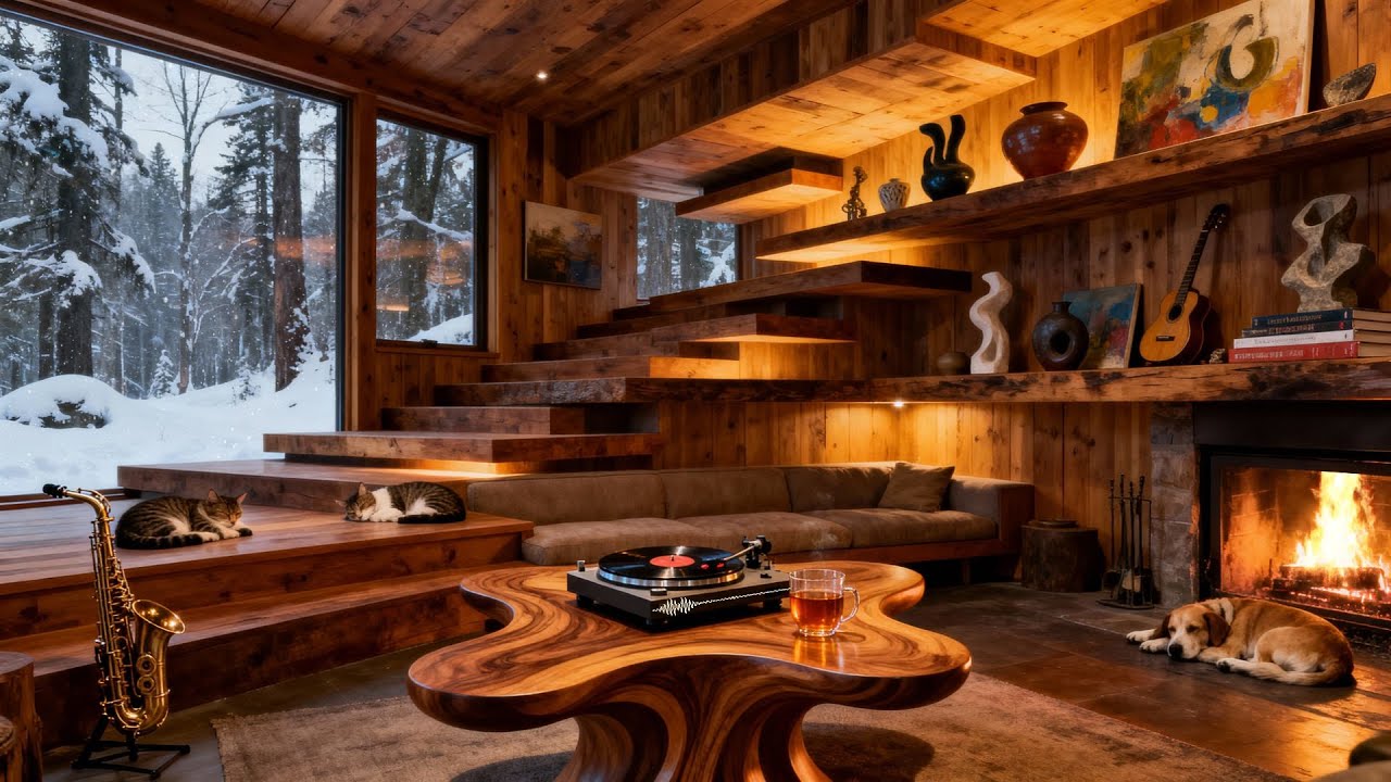 Quiet Snowfall in a Wooden Cabin | Smooth Jazz to Chill & Focus