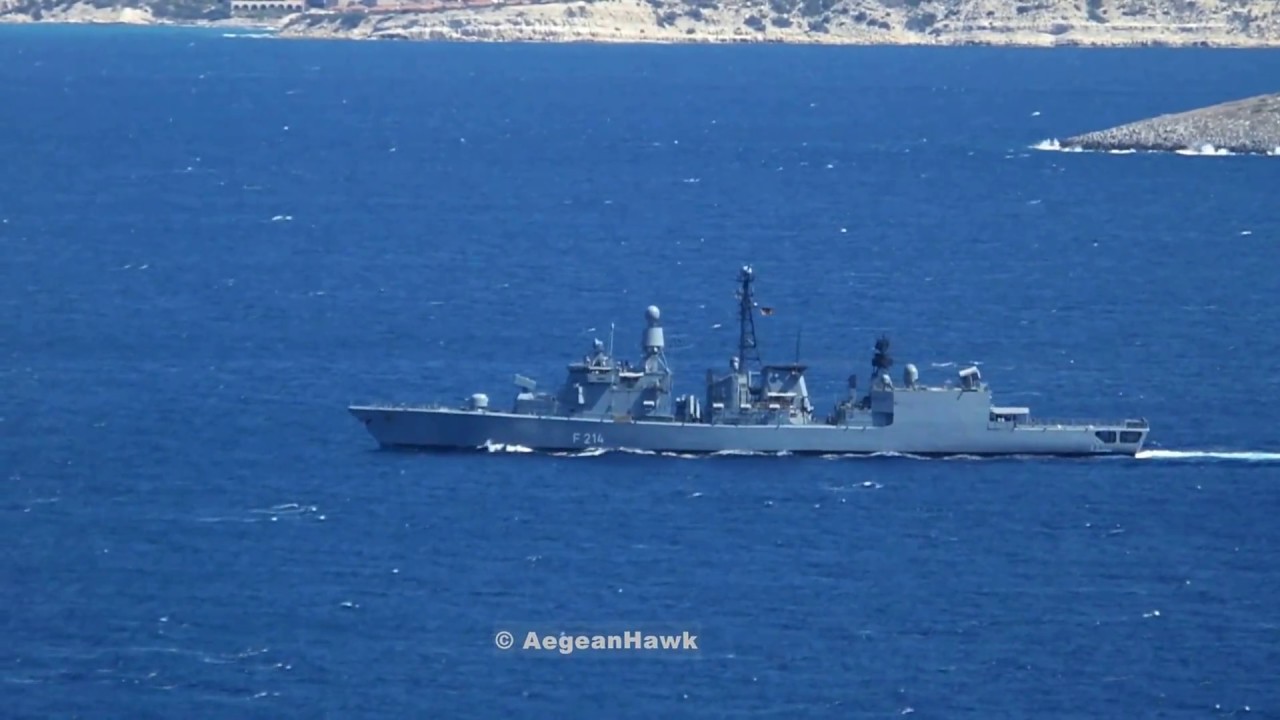 German Navy FGS L&uuml;beck F214 with NATO SNMG2 northbound Chios Strait.
