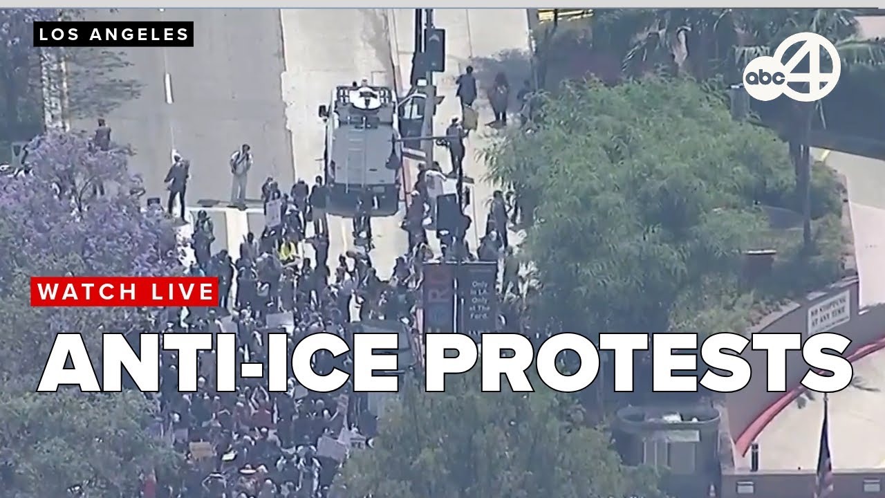 Anti-ICE protesters march through downtown Los Angeles