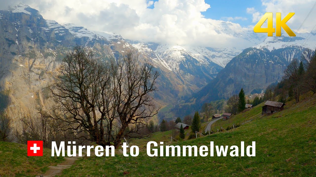 Mürren to Gimmelwald, Spring walk from Mürren to Gimmelwald, Amazing Switzerland 4K