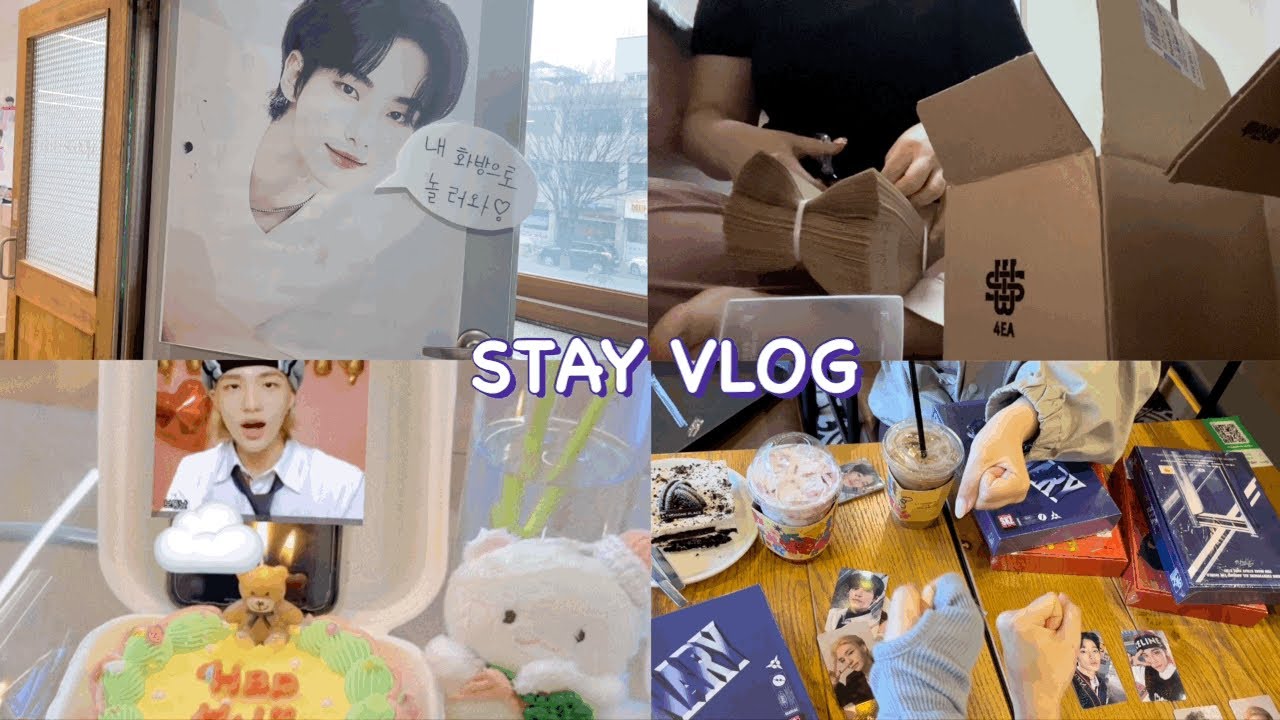 [ STAY VLOG] 황프의 현진이 생일카페 준비과정 •현진 생일카페투어 •ODDINARY 앨범깡  .•♥