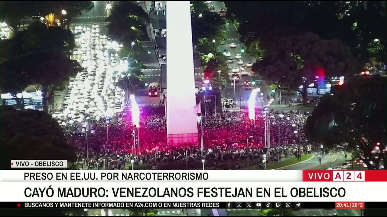 🔴 EL OBELISCO ARGENTINO SE TI&Ntilde;&Oacute; DE ROJO: VENEZOLANOS FESTEJAN LA CAPTURA DE NICOL&Aacute;S MADURO