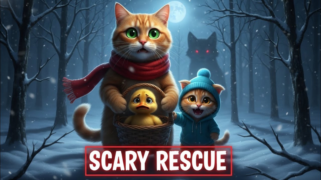 "Mama Cat and Her Kitten Rescue a Baby Duck 🦆 From a Terrifying Wolf 🐺🐱🐾🤍"