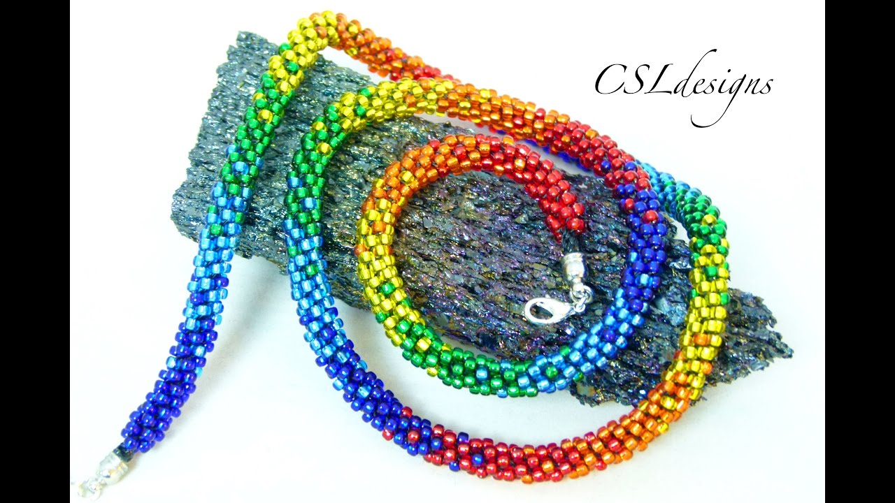 Multiple rainbows beaded kumihimo necklace