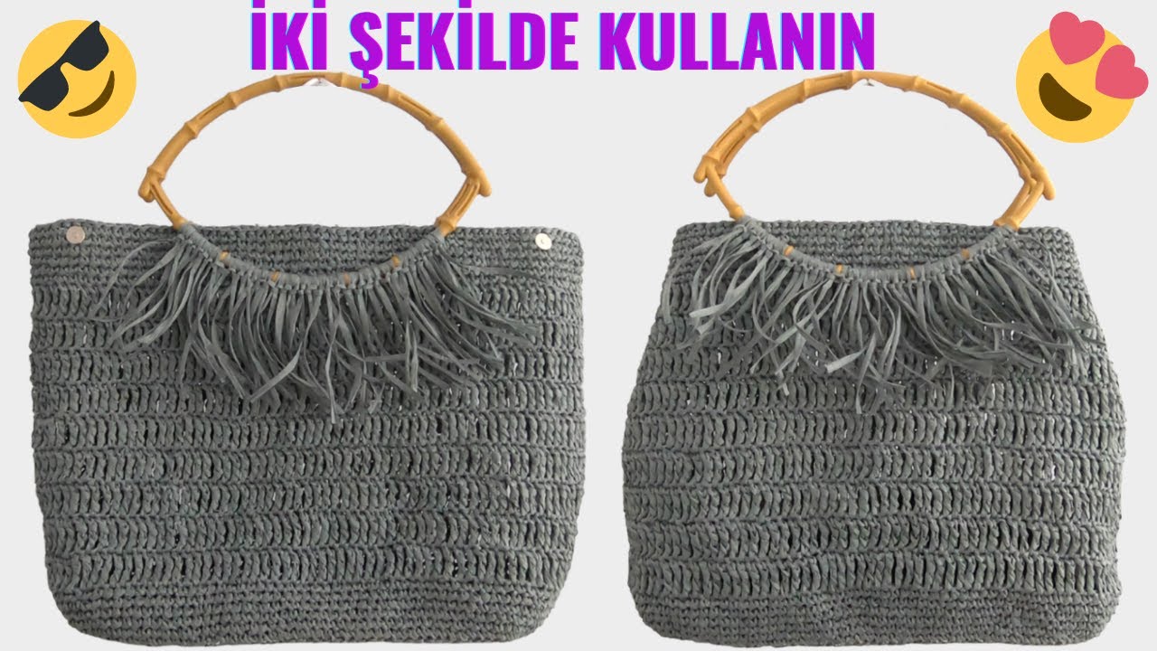 İster Plaj Çantası İster Günlük Çanta / Rafya İpten Saçaklı Örgü Hasır Çanta Yapımı (Part 2)
