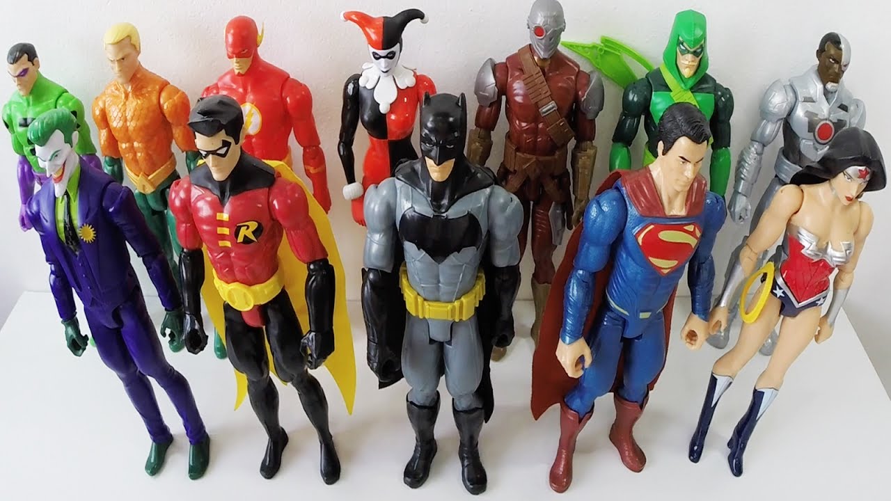 Coleção Bonecos Batman, Super Homem, The Flash, Aquaman, Arlequina, Arqueiro Verde - DC Comics