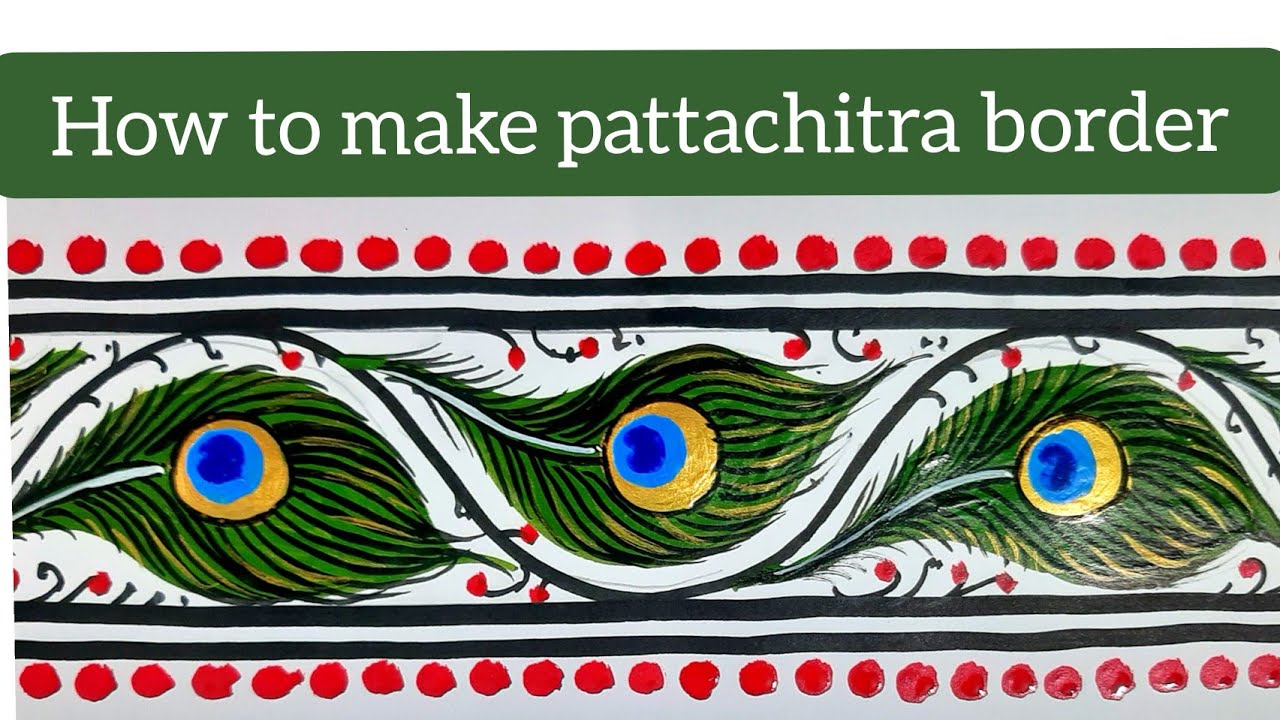 How to make pattachitra border/peacock feather saree border/Fabric painting.