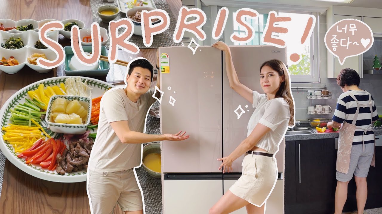 HER REACTION? Surprising Korean Mother-in-law With a NEW FRIDGE ✨ + Delicious Summer Korean Recipe