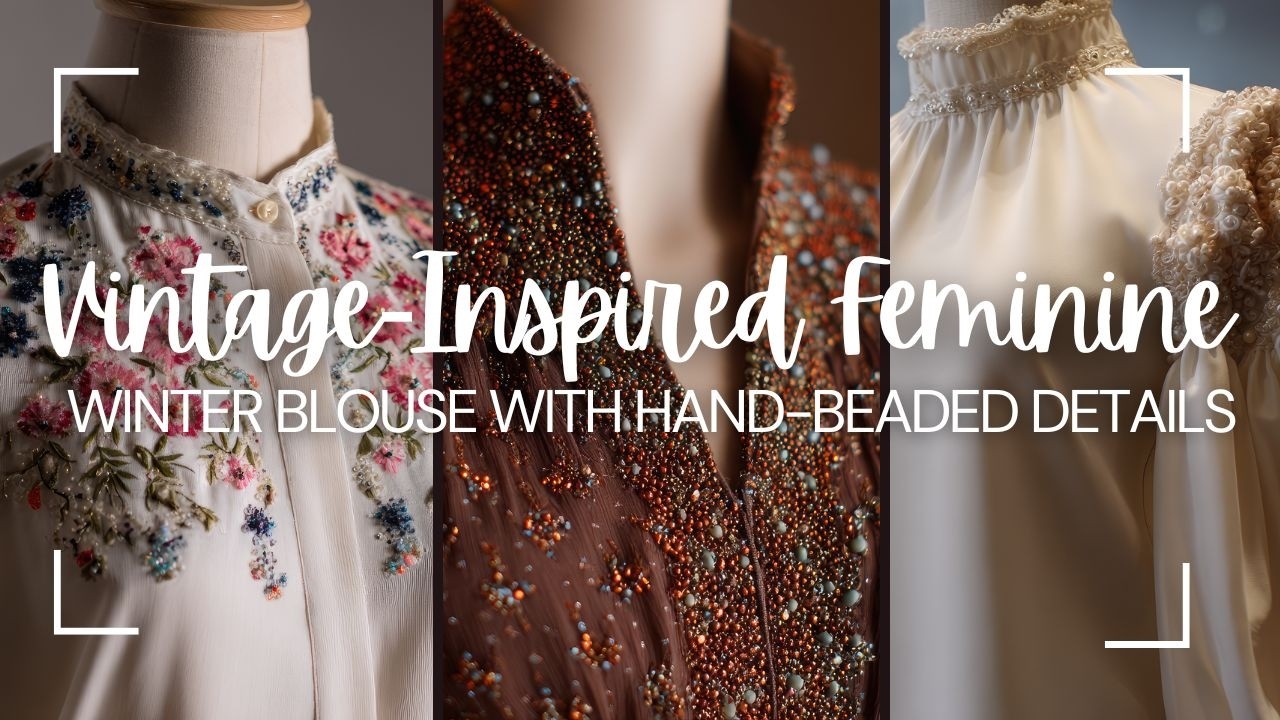 Vintage-Inspired Feminine Winter Blouse with Hand-Beaded Details