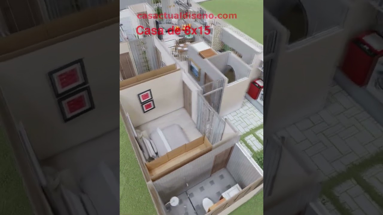 Plano de Casa de 8x15 UNA Planta con 2 RECAMARAS #fachadamoderna #casas #casaideas