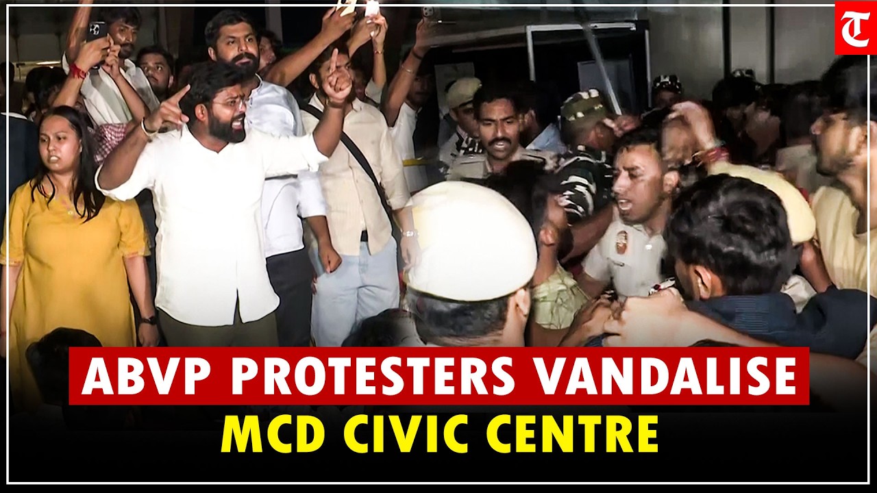 Delhi MCD Civic Centre Vandalised During ABVP Protest Over Satya Niketan Building Collapse