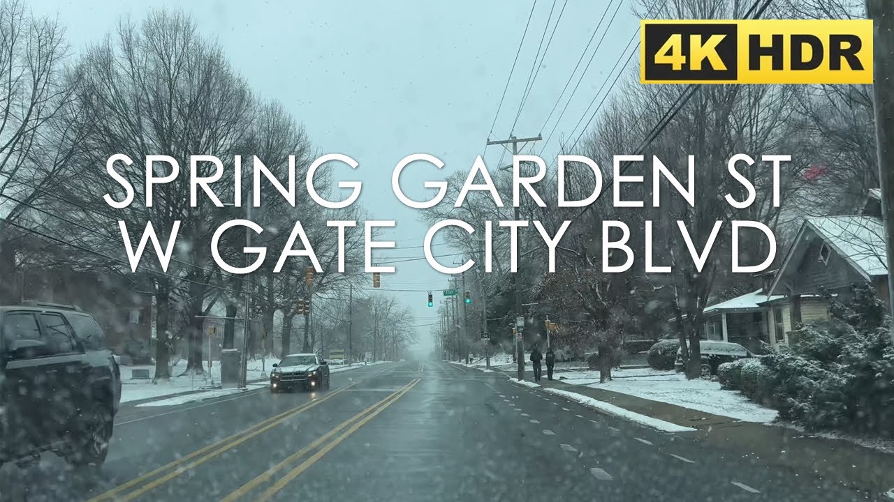 Spring Garden to W Gate City BLVD | Snowy Road Trip | Greensboro, North Carolina, USA | 4K HDR