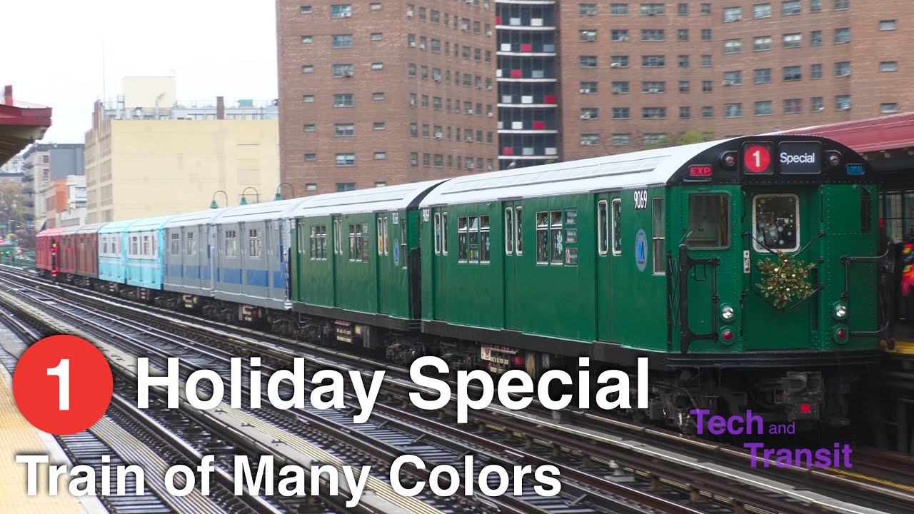 ⁴ᴷ ᴴᴰᴿ New York Transit Museum Train of Many Colors running on the (1) Line (2022 Holiday Train)