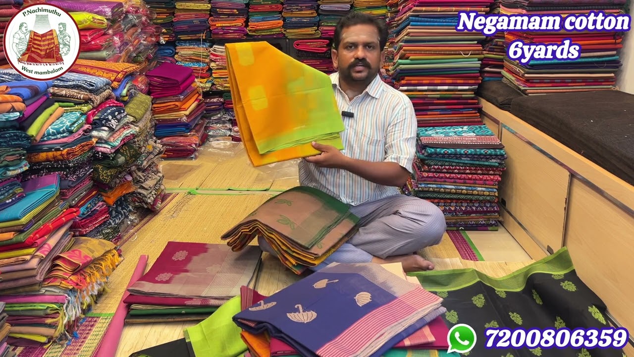 Negamam cotton Sarees, 6 yards handloom cotton sarees Price: Rs.1980/- to Rs. 2980/-.