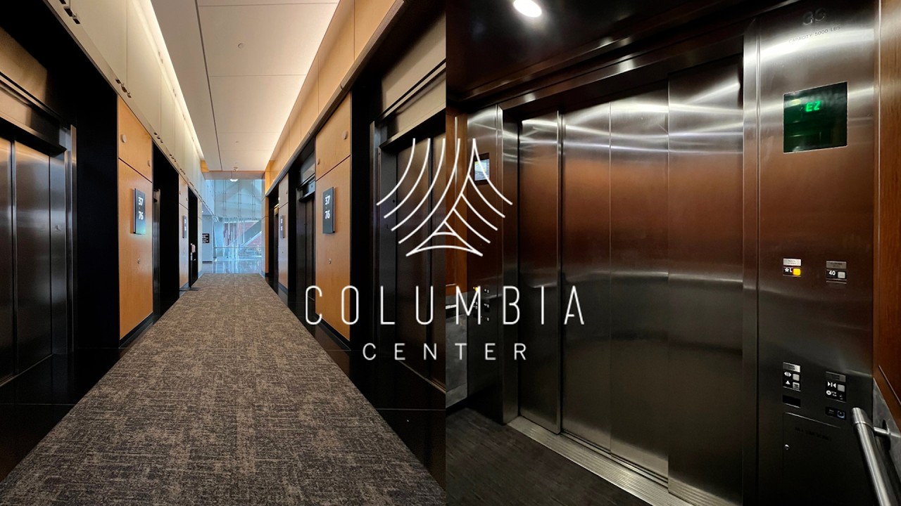 Впечатляющие большие скоростные лифты OTIS Elevonic 401 Skylobby Express в торговом центре Columb...