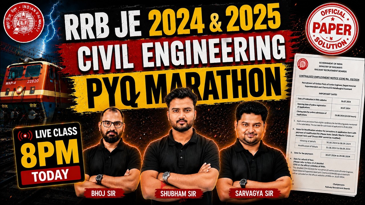 RRB JE 2024 Civil Engineering Paper Solution 🔥 | पूरा Paper Solve | RRB JE PYQ Live Class