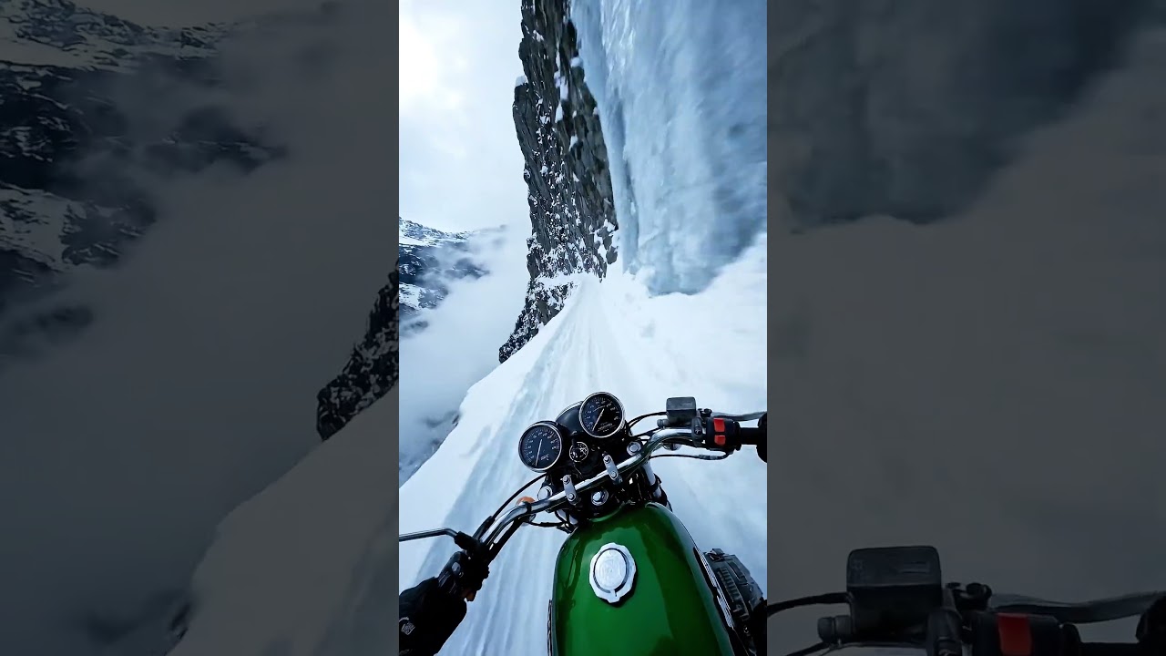 POV Motorcycle Ride on a Frozen Cliff Road ❄️🏍️