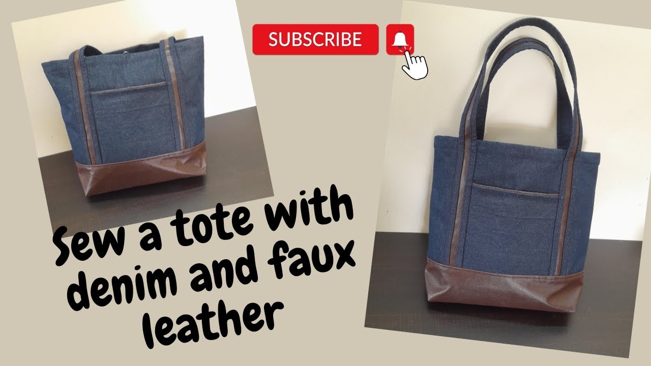 Sew a tote with denim and faux leather.