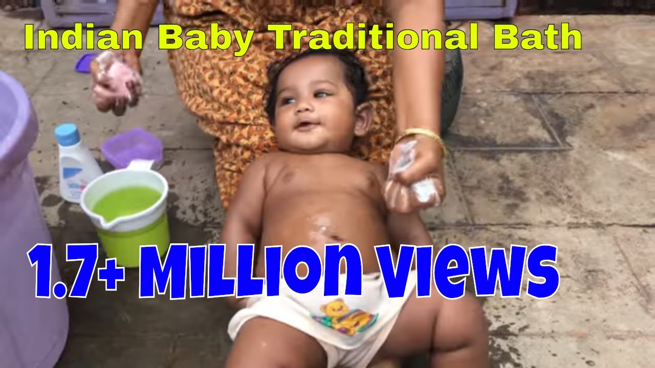 Indian Baby Traditional Bath by Grandma