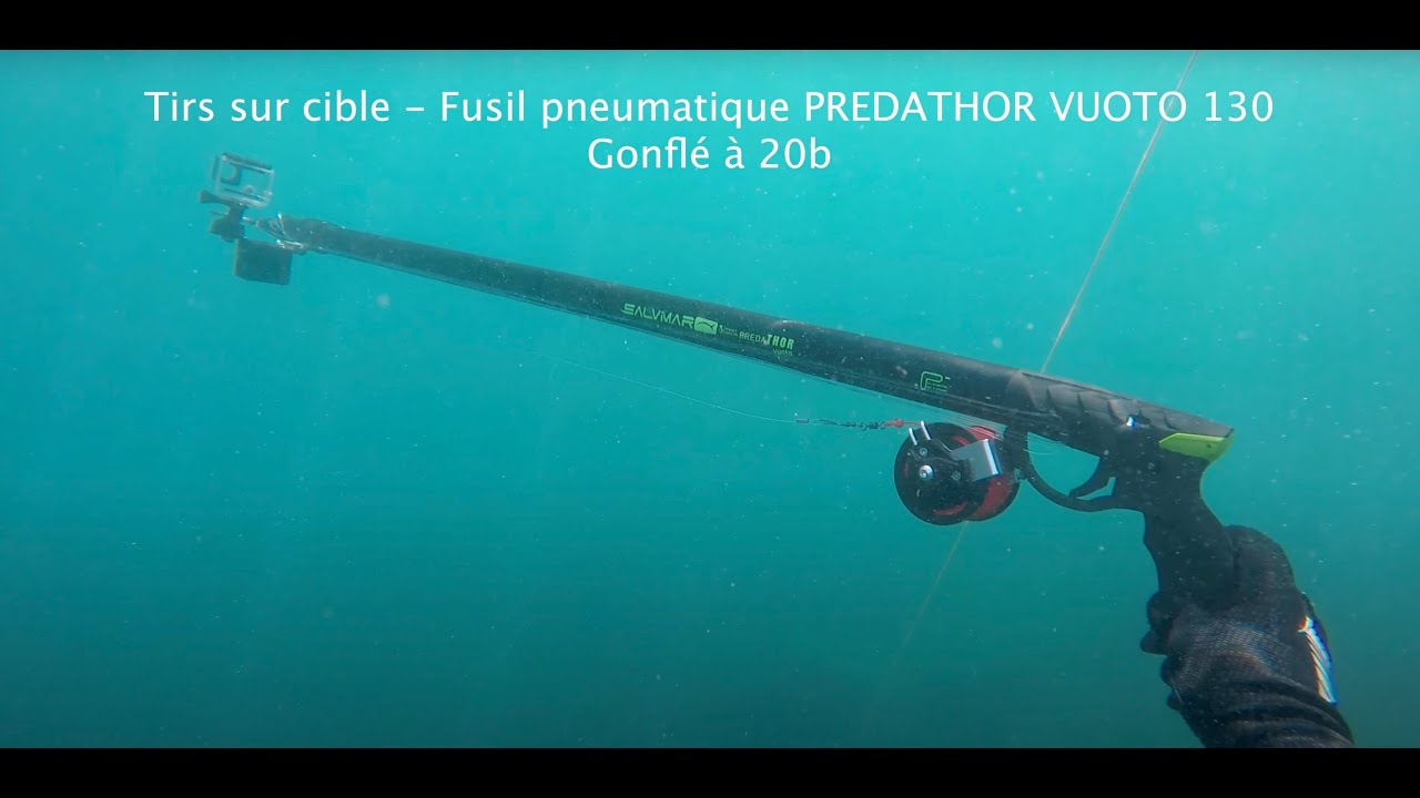 ESSAI FUSIL PNEUMATIQUE SALVIMAR PREDATHOR VUOTO 130 - SHOOTING ON TARGET-PNEUMATIC SPEARFISHING GUN