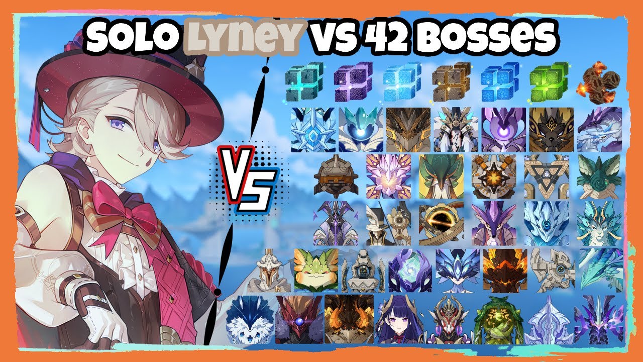 Solo C0R2 Lyney vs 42 Bosses (WL 9) Without Food Buff | Genshin Impact