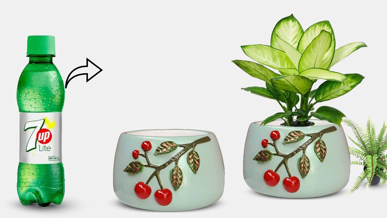 Diy plastic bottle flower vase | making | indoor tree planter making | cement pot | out of waste