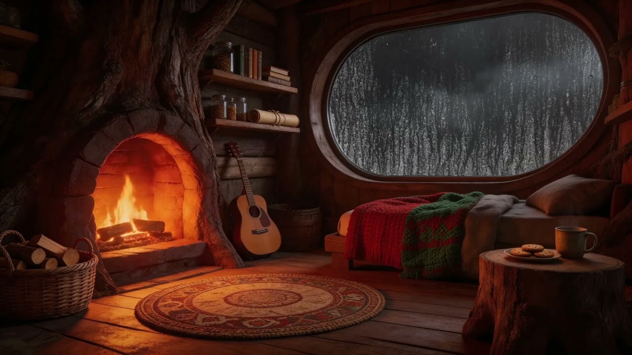 Gentle Rainfall & Cozy Fireplace | Relaxing Soundscape for a Peaceful Nap