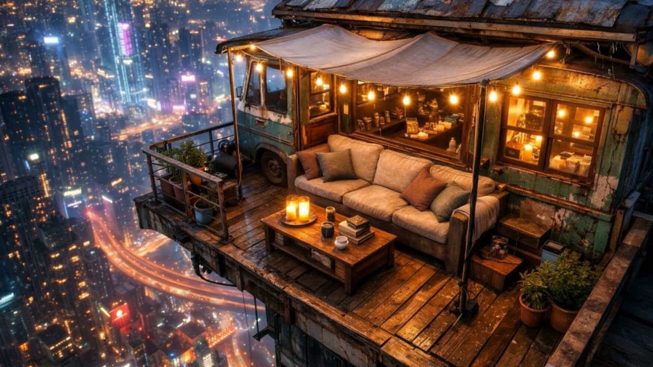 Cozy Rooftop Lofi Café in New York City 🌃 | Relaxing Night City Ambience & Chill Lofi Vibes