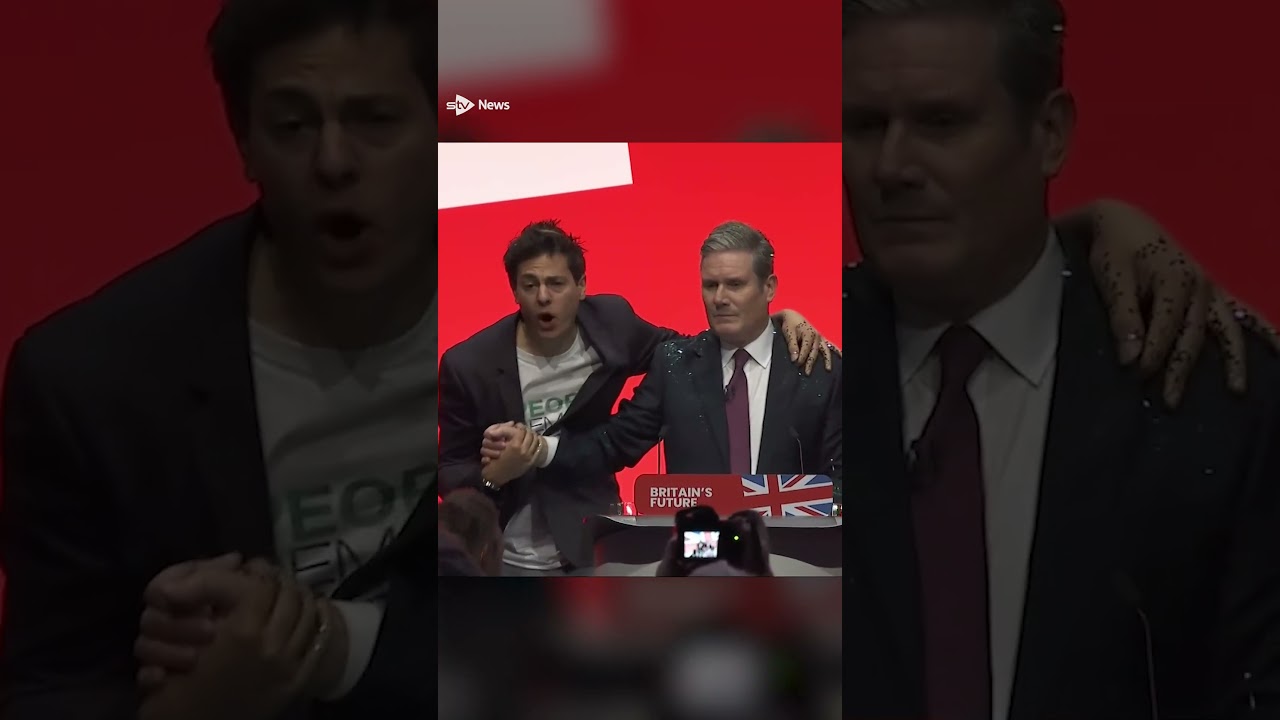 Protester throws glitter over Keir Starmer during speech #politics #protest #news #labour