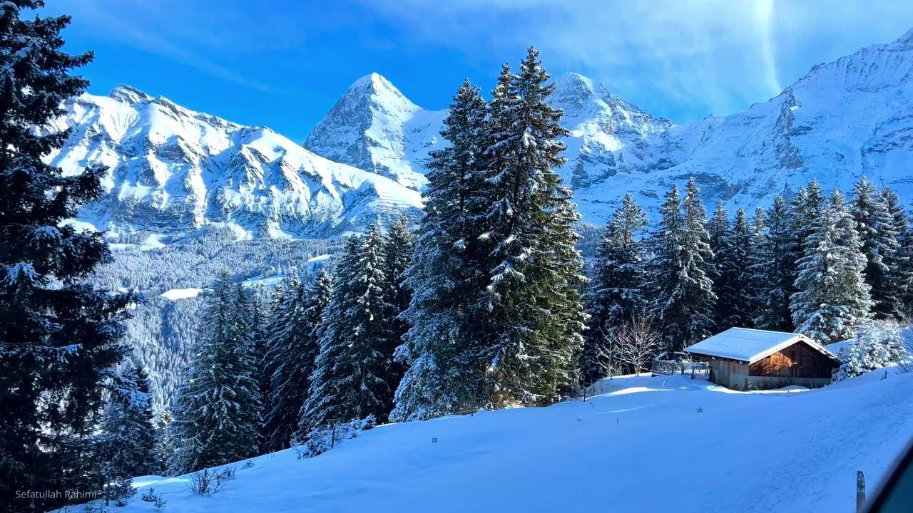 Lauterbrunnen to Mürren in Winter | The Most Beautiful Train Journey in Switzerland | 4K Switzerland